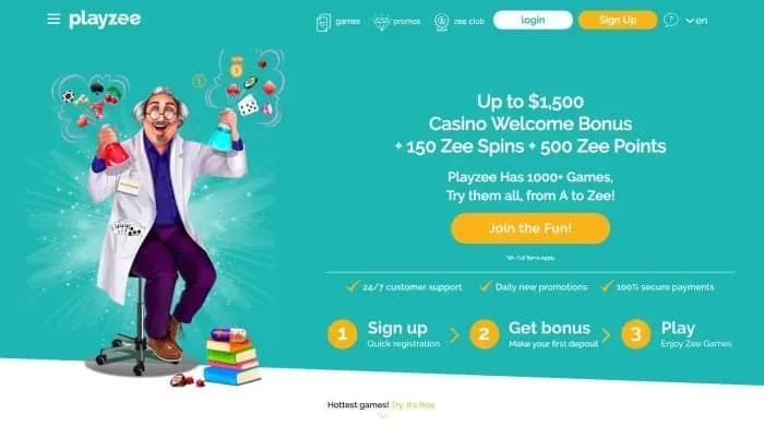 Playzee Casino website screenshot