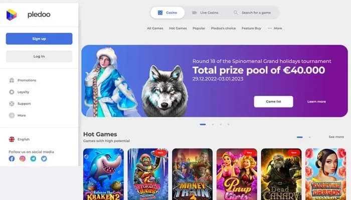 Pledoo Casino website screenshot