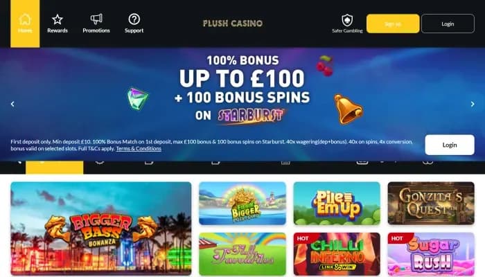Plush Casino website screenshot