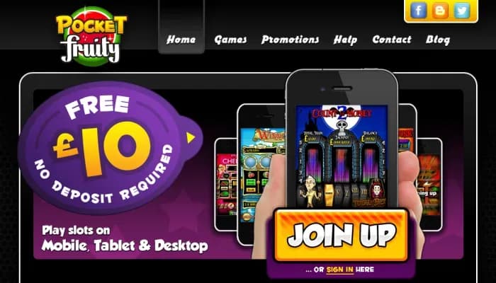 Pocket Fruity Casino website screenshot