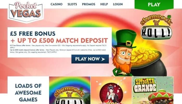 Pocket Vegas Casino website screenshot