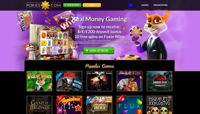 Pokies Casino website screenshot
