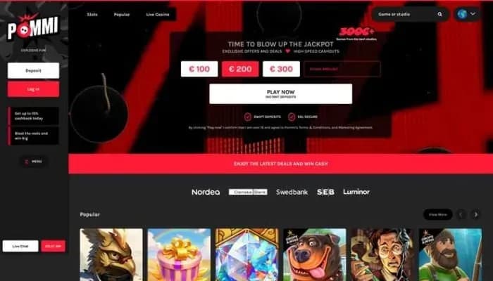 Pommi Casino website screenshot