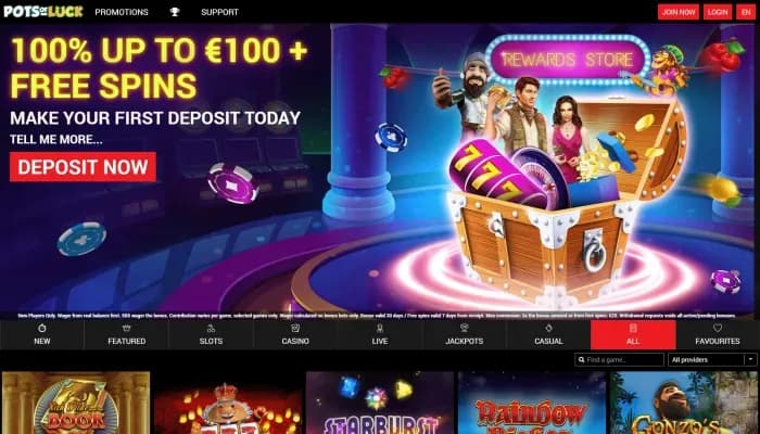 Pots of Luck Casino website screenshot