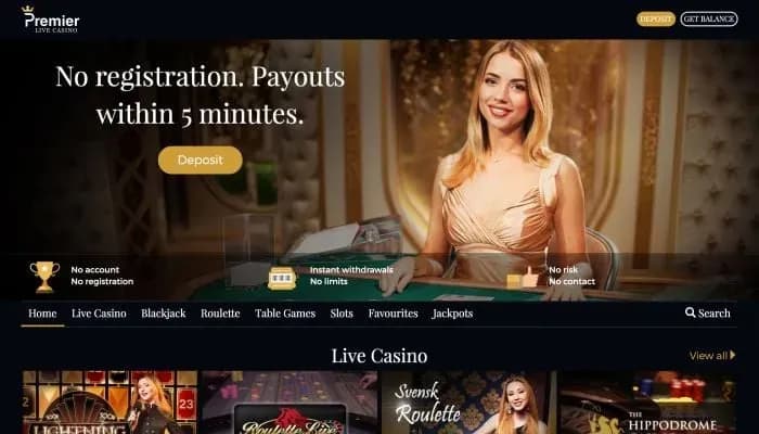 Premier Live Casino website screenshot