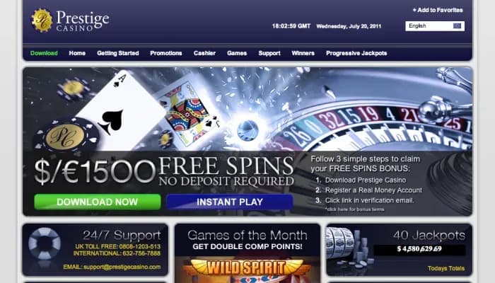 Prestige Casino website screenshot