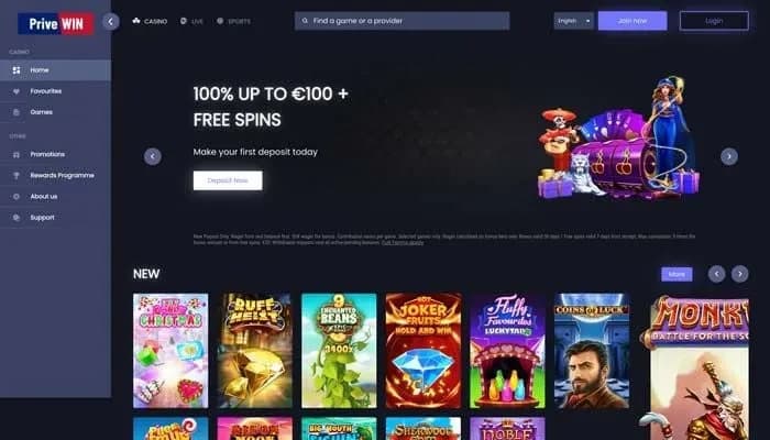 PriveWin Casino website screenshot