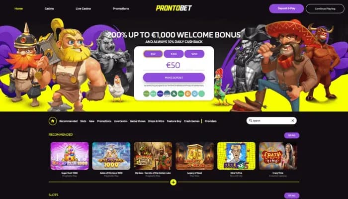 ProntoBet Casino website screenshot