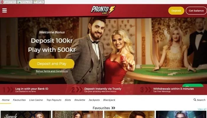 ProntoLive Casino website screenshot