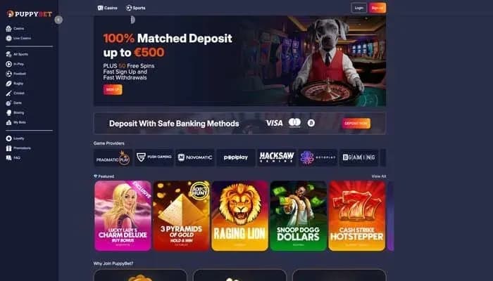 PuppyBet Casino website screenshot