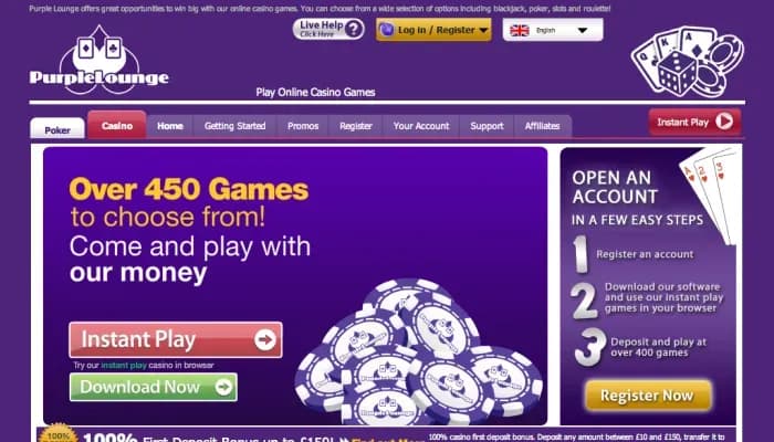 Purple Lounge Casino website screenshot