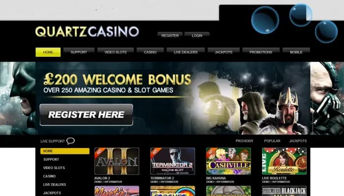 Quartz Casino website screenshot