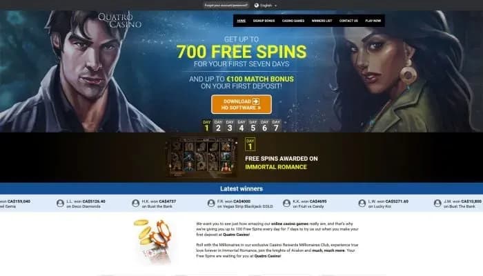 Quatro Casino website screenshot
