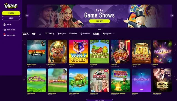 QuickSpinner Casino website screenshot