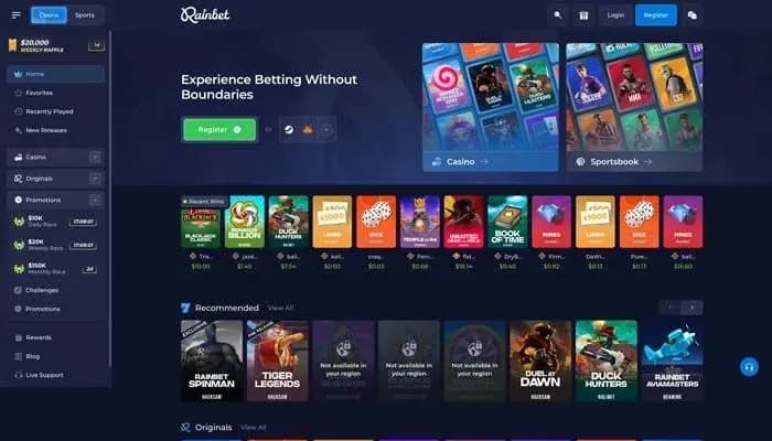 Rainbet Casino website screenshot
