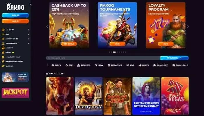 Rakoo Casino website screenshot