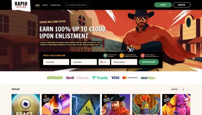 Rapid Casino website screenshot