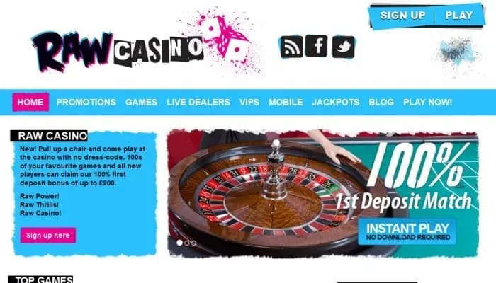 Raw Casino website screenshot