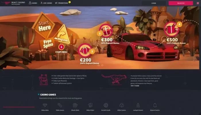 React Casino website screenshot
