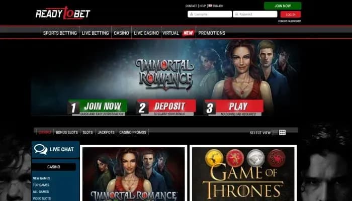 READYtoBET Casino website screenshot