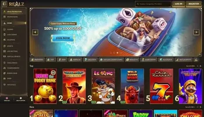 Realz Casino website screenshot