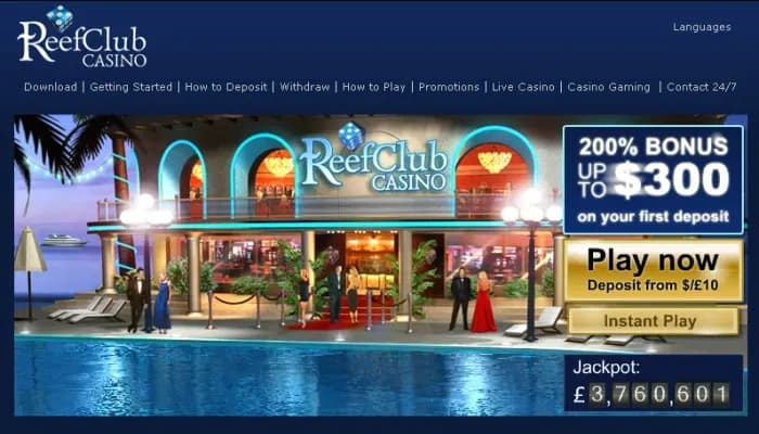 Reef Club Casino website screenshot
