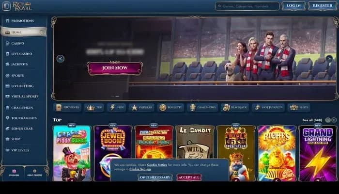 Rich Royal Casino website screenshot