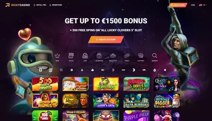 Rickycasino website screenshot