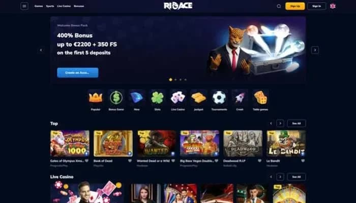 RioAce Casino website screenshot