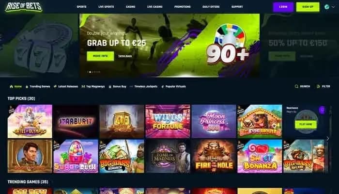 Rise of Bets Casino website screenshot