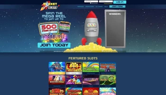 Rocket Slots Casino website screenshot