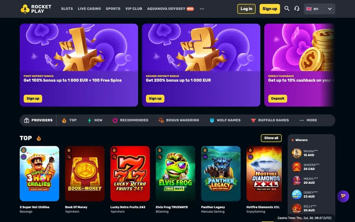 RocketPlay Casino website screenshot
