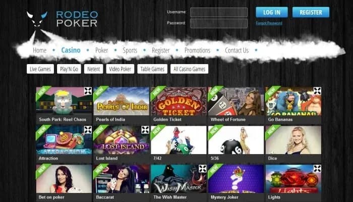 Rodeo Poker Casino website screenshot
