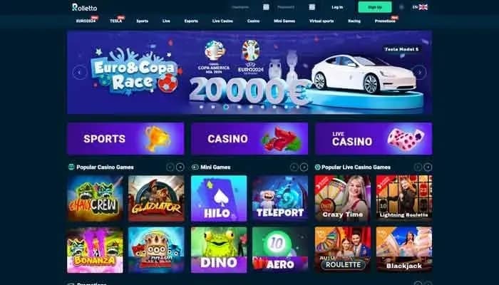 Rolletto Casino website screenshot
