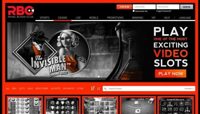 Royal Blood Club Casino website screenshot