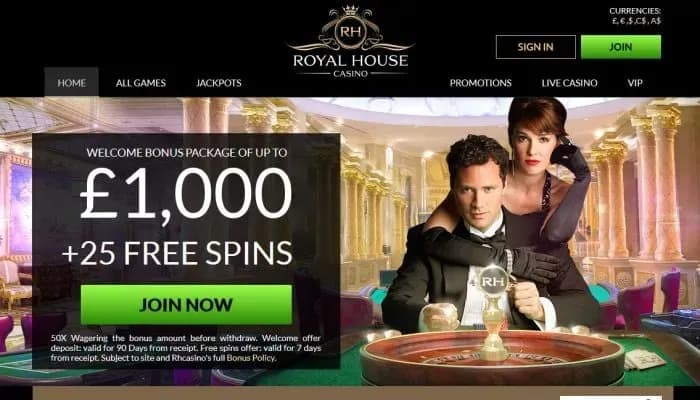Royal House Casino website screenshot