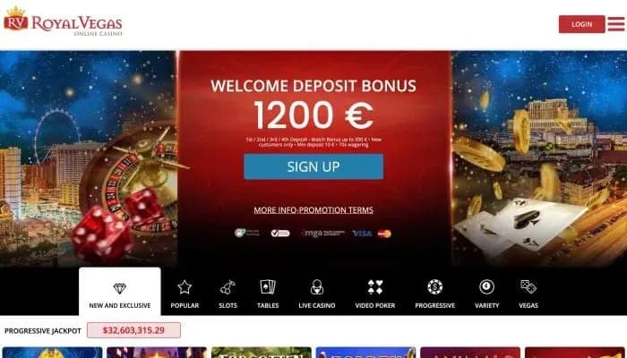 Royal Vegas Casino website screenshot