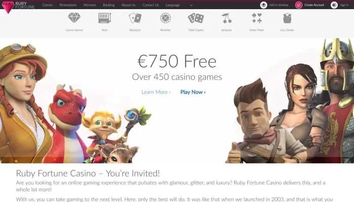 Ruby Fortune Casino website screenshot