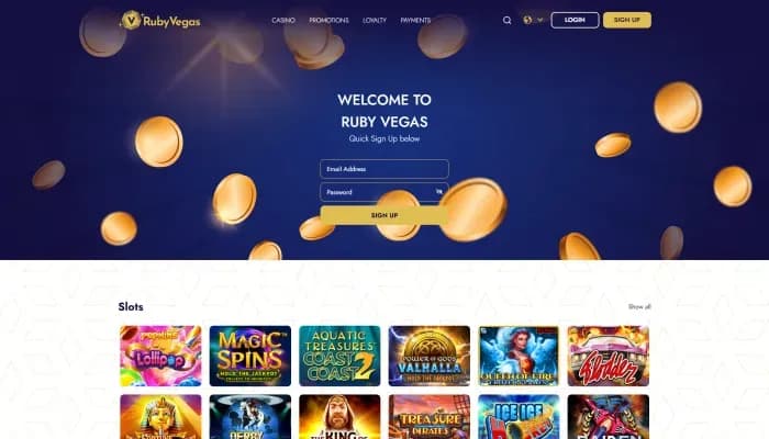 Ruby Vegas Casino website screenshot