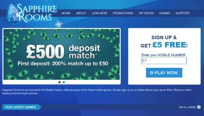Sapphire Rooms website screenshot