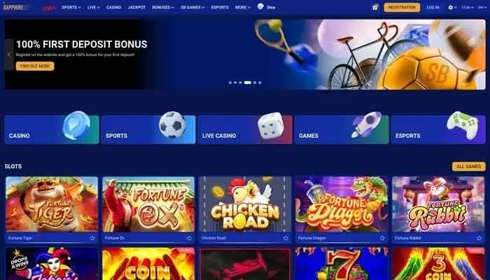 SapphireBet Casino website screenshot