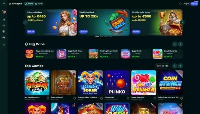 Savaspin Casino website screenshot