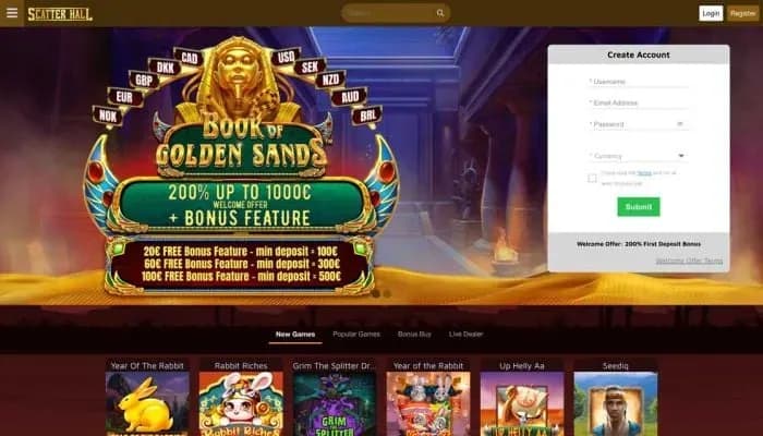 Scatterhall Casino website screenshot