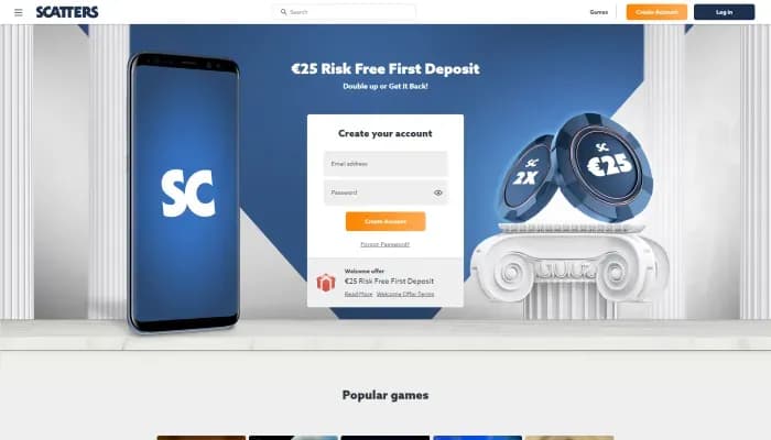 Scatters Casino website screenshot