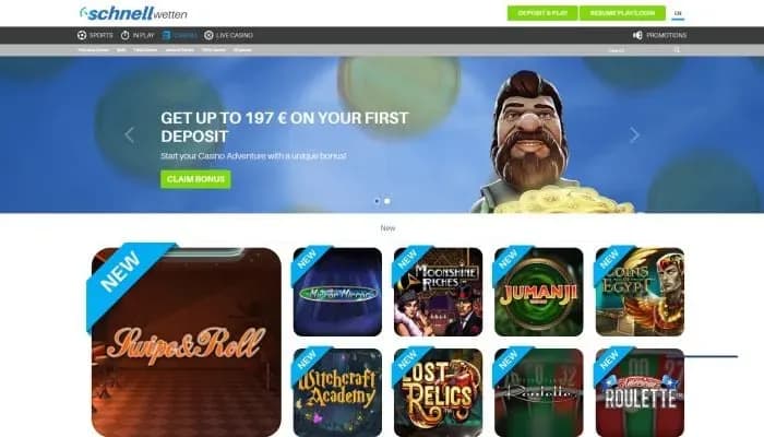 Schnellwetten Casino website screenshot