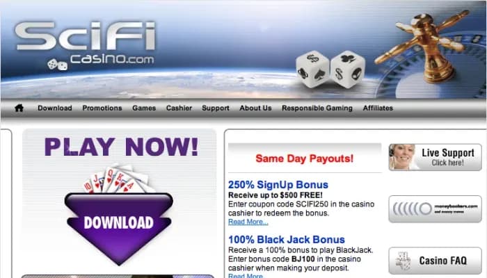 Sci Fi Casino website screenshot