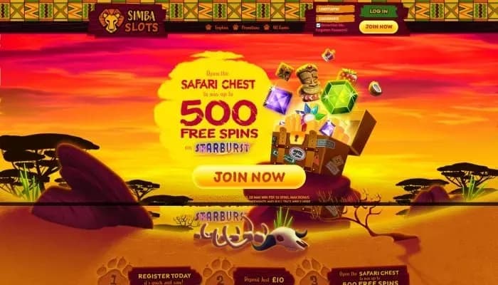 Simba Slots Casino website screenshot