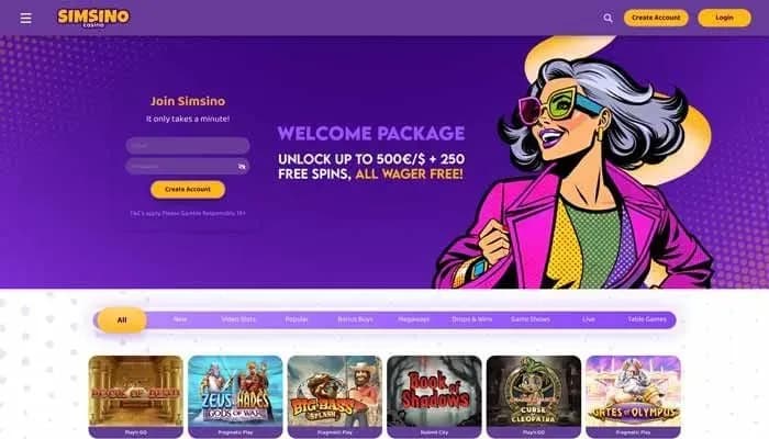 Simsinos Casino website screenshot