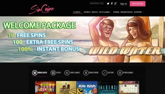 SinCasino website screenshot
