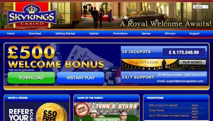 Sky Kings Casino website screenshot
